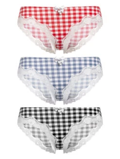 Pussy Deluxe Plaid 3er Set Damen Panty-Set Mehrfarbig
