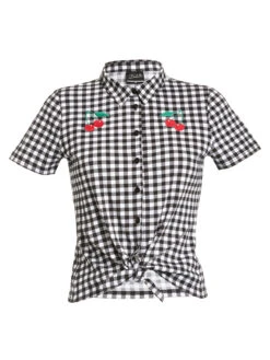 Pussy Deluxe Plaid Short Damen Kurzarmbluse Schwarz/weiß