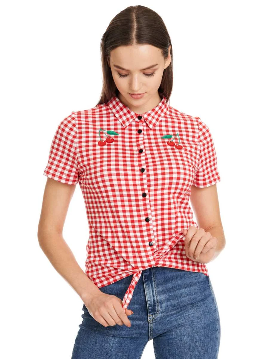 Pussy Deluxe Red Plaid Damen Kurzarmbluse Rot Allover – Bild 11