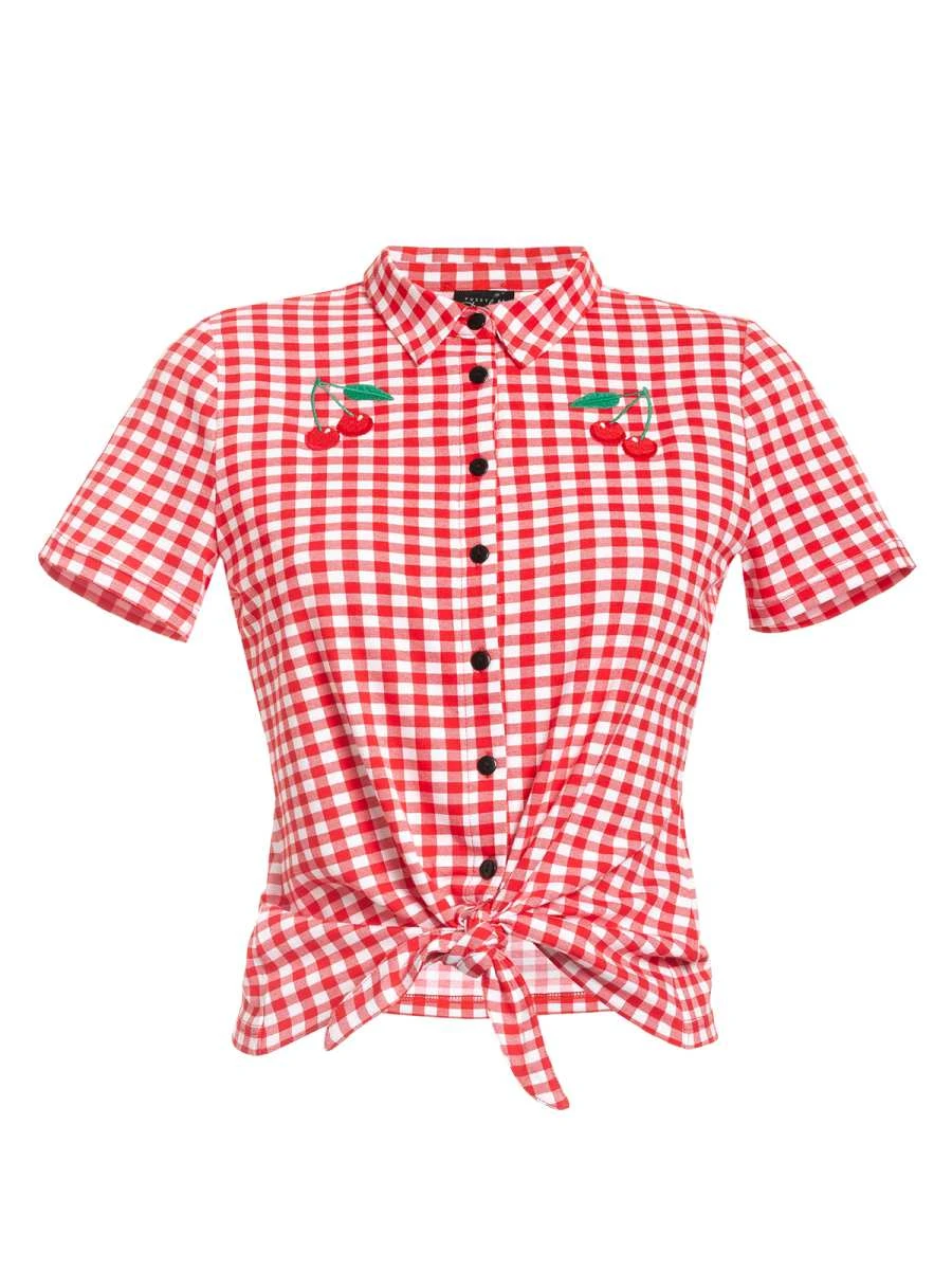 Pussy Deluxe Red Plaid Damen Kurzarmbluse Rot Allover