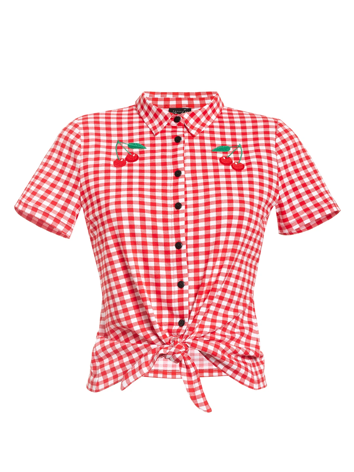 Pussy Deluxe Red Plaid Damen Kurzarmbluse Rot Allover – Bild 2