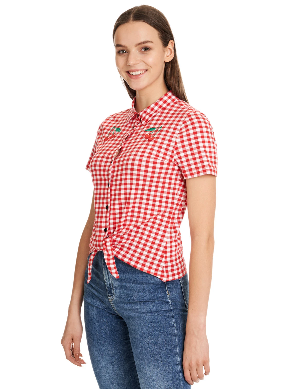 Pussy Deluxe Red Plaid Damen Kurzarmbluse Rot Allover – Bild 9