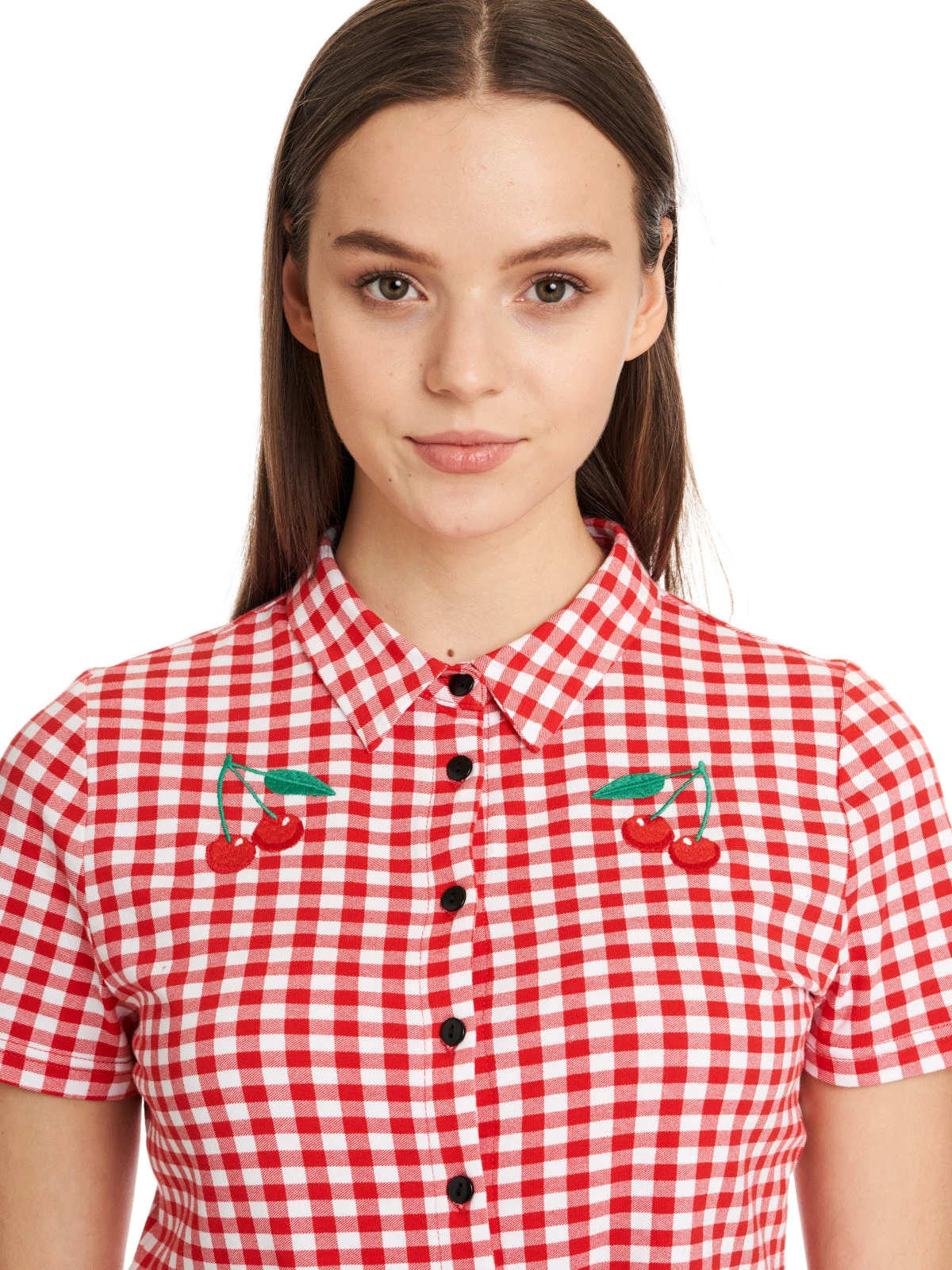 Pussy Deluxe Red Plaid Damen Kurzarmbluse Rot Allover – Bild 14