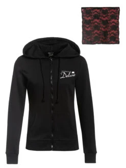 Pussy Deluxe Stay Safe Lace Mask Damen Kapuzensweatjacke Schwarz