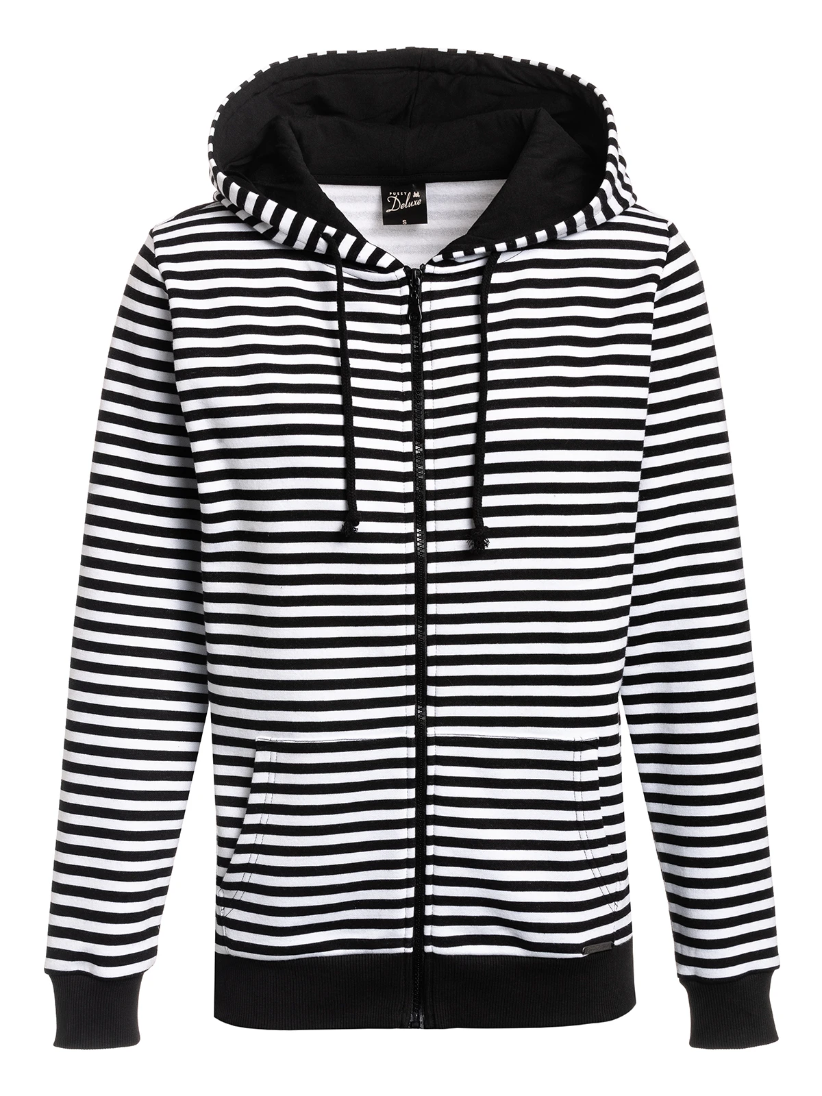 Pussy Deluxe Stripes Damen Kapuzensweatjacke Schwarz/weiß