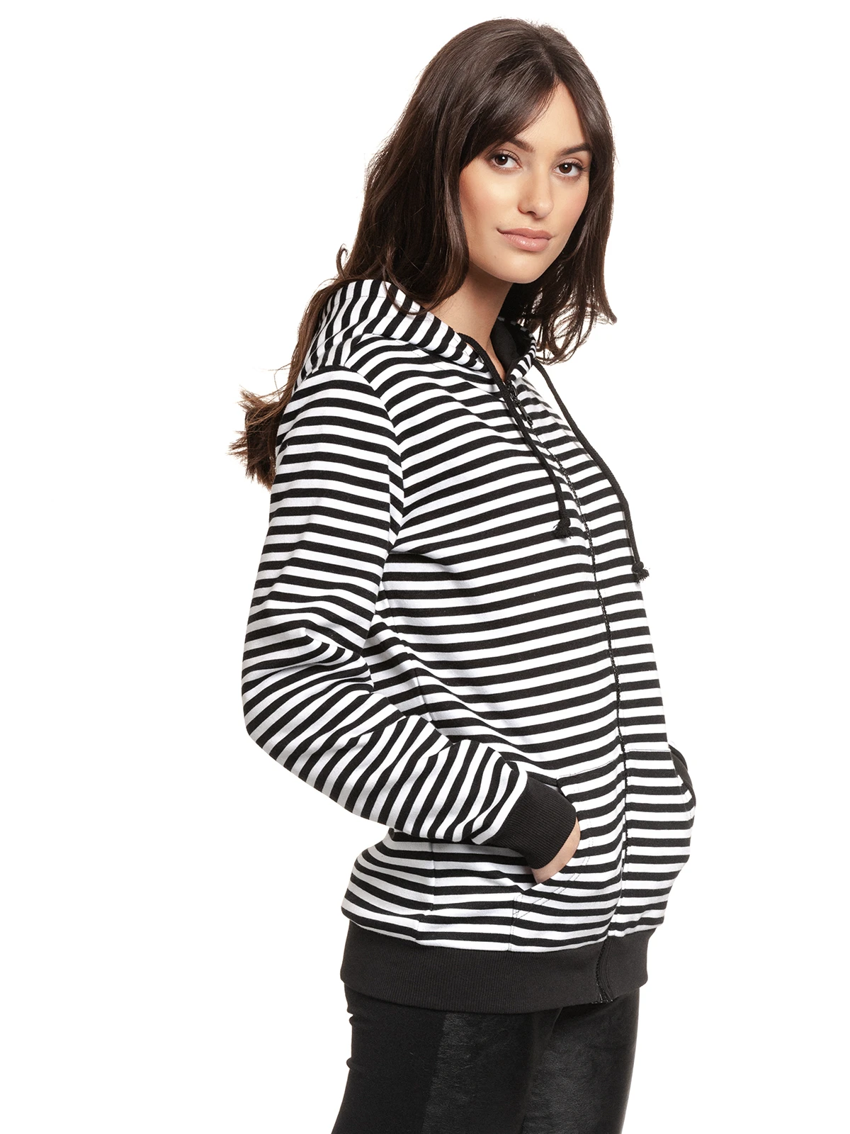 Pussy Deluxe Stripes Damen Kapuzensweatjacke Schwarz/weiß - Image 4