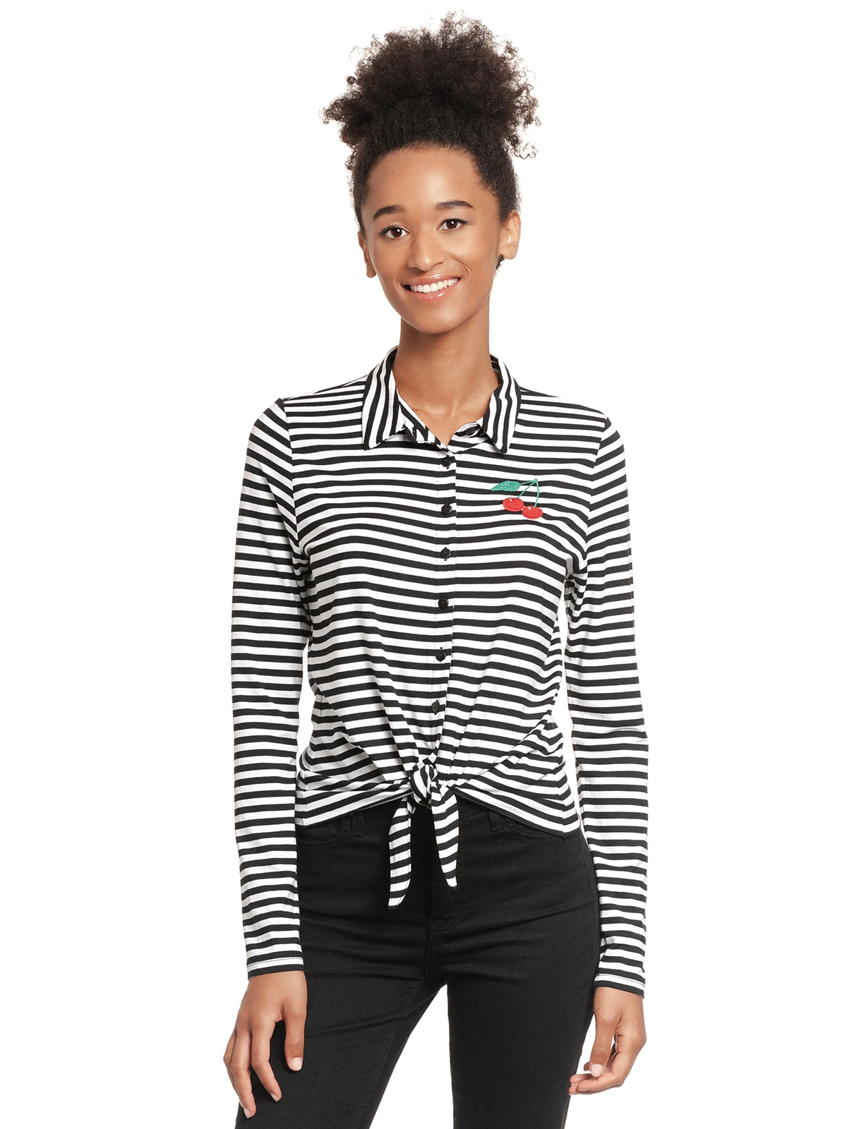 Pussy Deluxe Stripes Damen Langarmbluse Schwarz/weiß – Bild 2