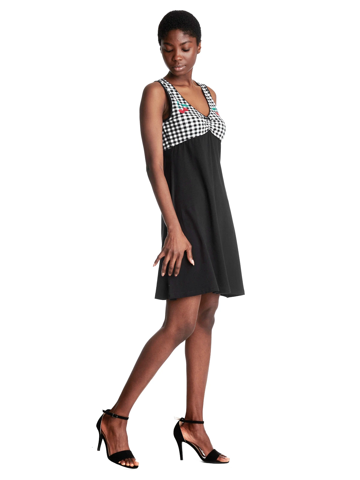 Pussy Deluxe Vichy Cherry Damen A-Linien-Kleid Schwarz/allover – Bild 2