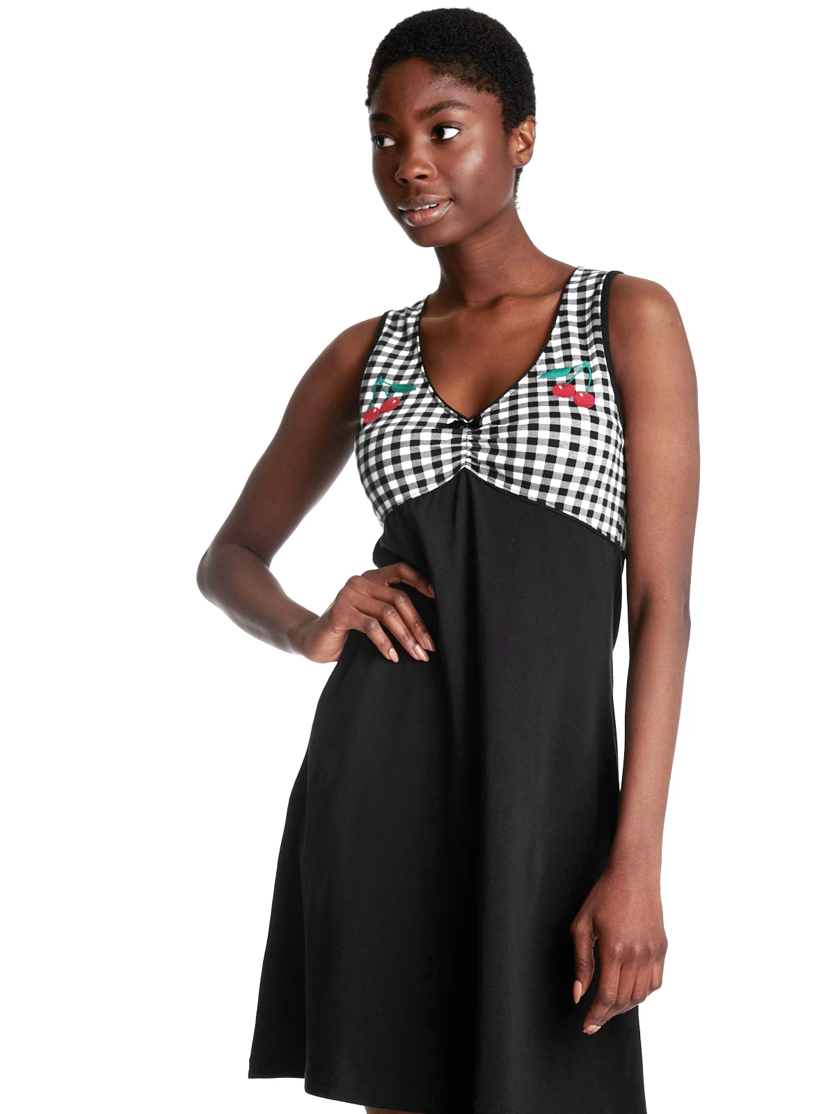 Pussy Deluxe Vichy Cherry Damen A-Linien-Kleid Schwarz/allover – Bild 3