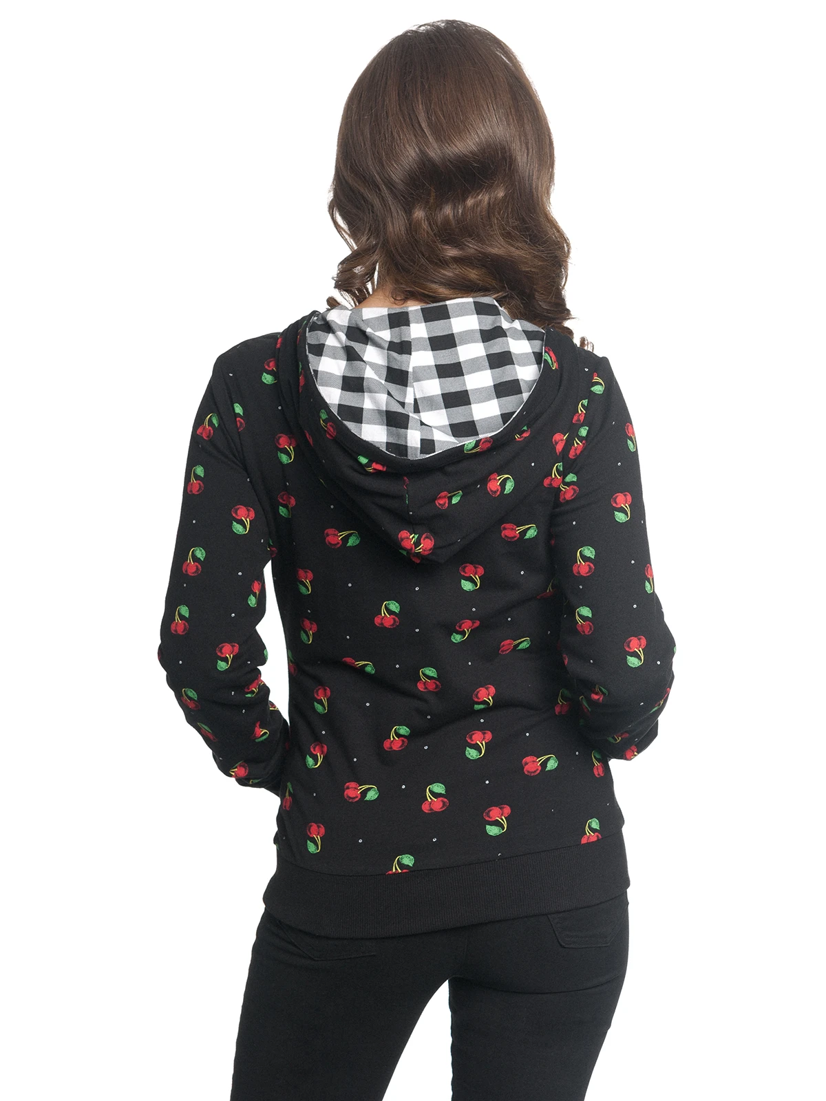 Pussy Deluxe Vichy & Cherries Wendejacke Schwarz Allover – Bild 9