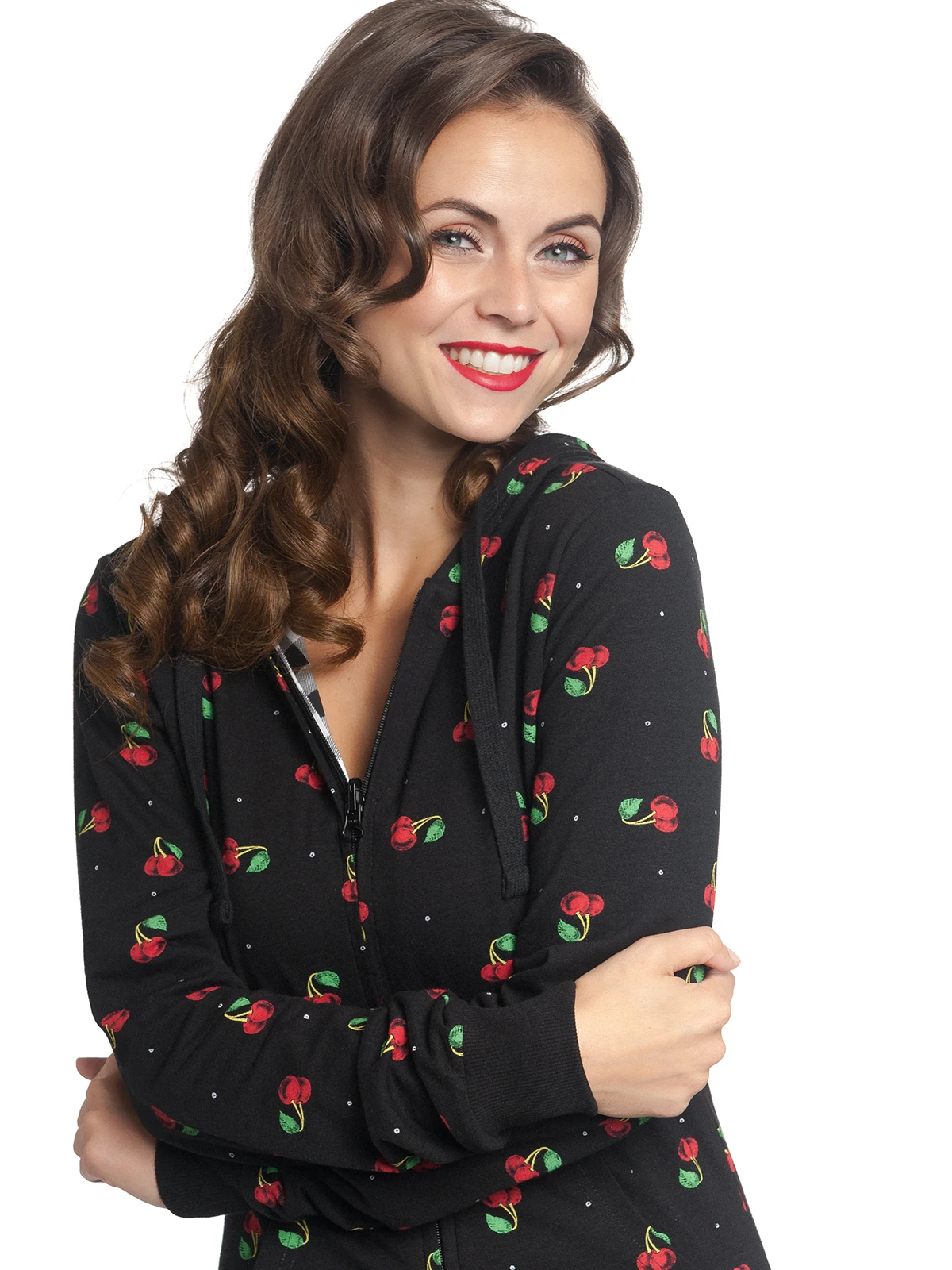 Pussy Deluxe Vichy & Cherries Wendejacke Schwarz Allover – Bild 7
