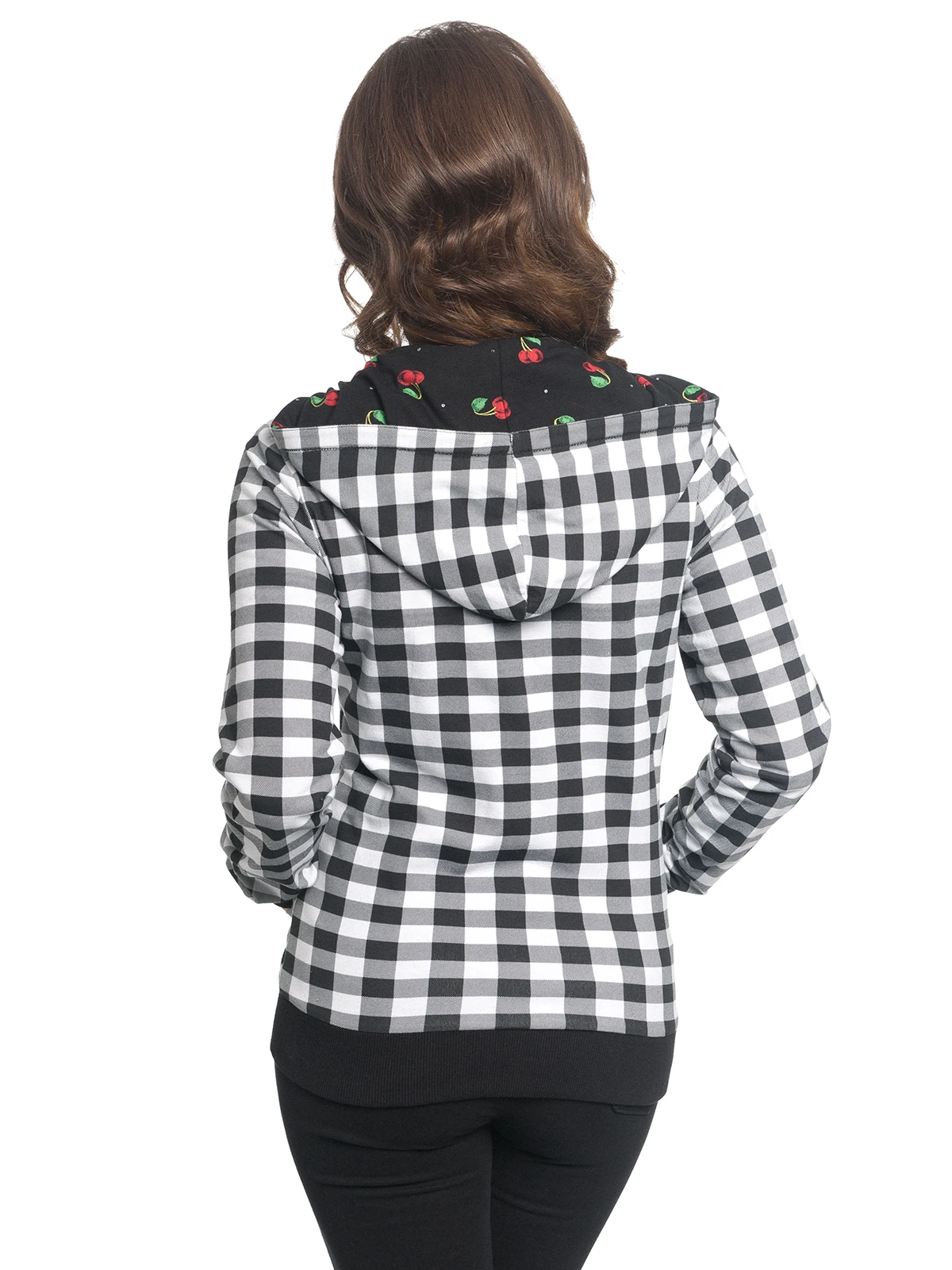 Pussy Deluxe Vichy & Cherries Wendejacke Schwarz Allover – Bild 4