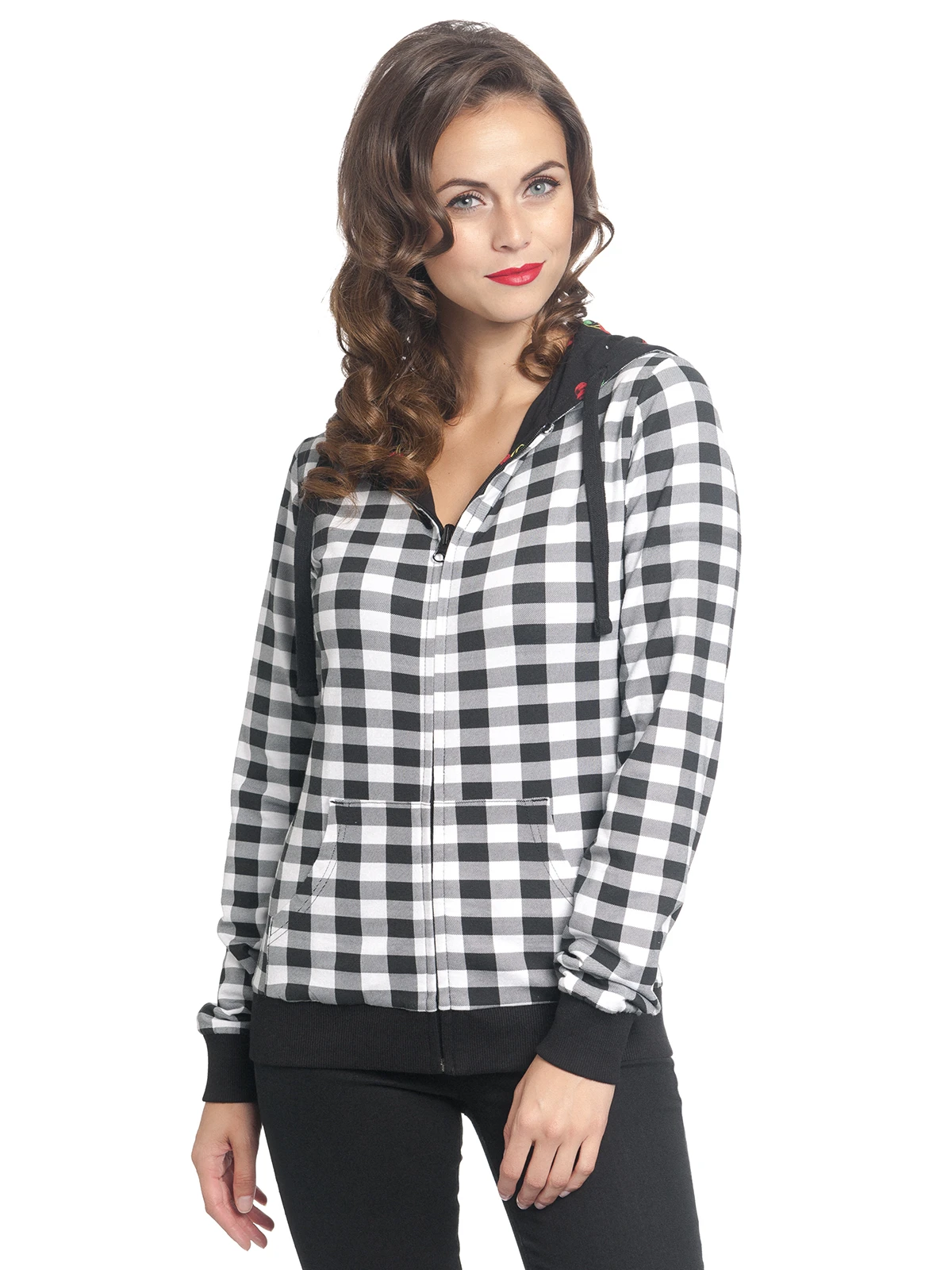 Pussy Deluxe Vichy & Cherries Wendejacke Schwarz Allover – Bild 2