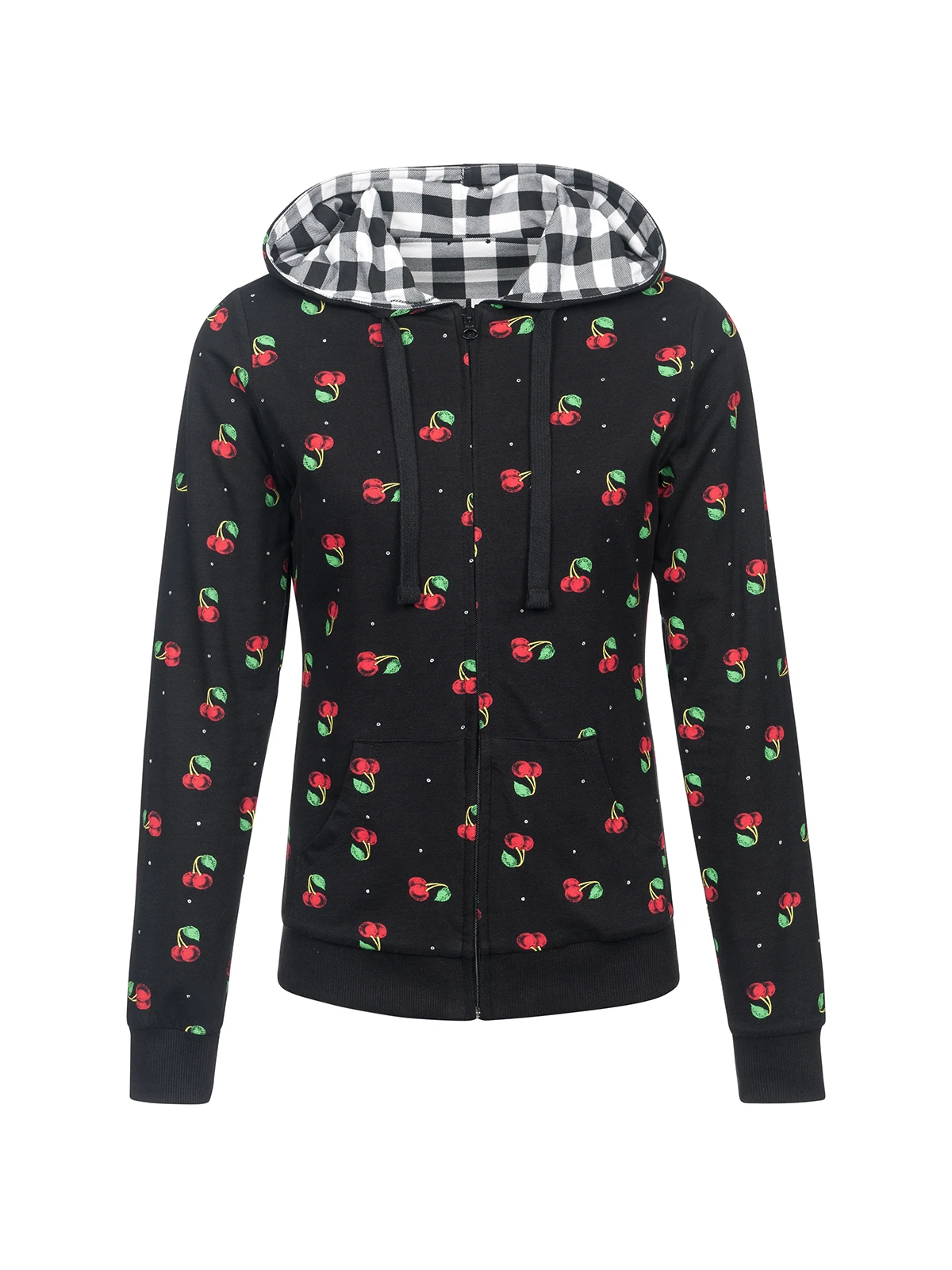 Pussy Deluxe Vichy & Cherries Wendejacke Schwarz Allover