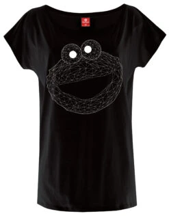 Sesame Street Sesamstrasse Cookie Glow Damen Loose-Shirt Schwarz