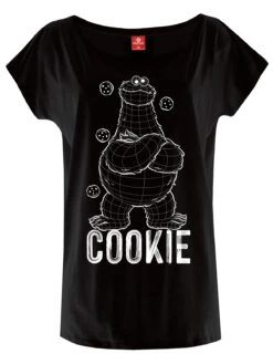 Sesame Street Sesamstrasse Cookie Lines Damen Loose-Shirt Schwarz
