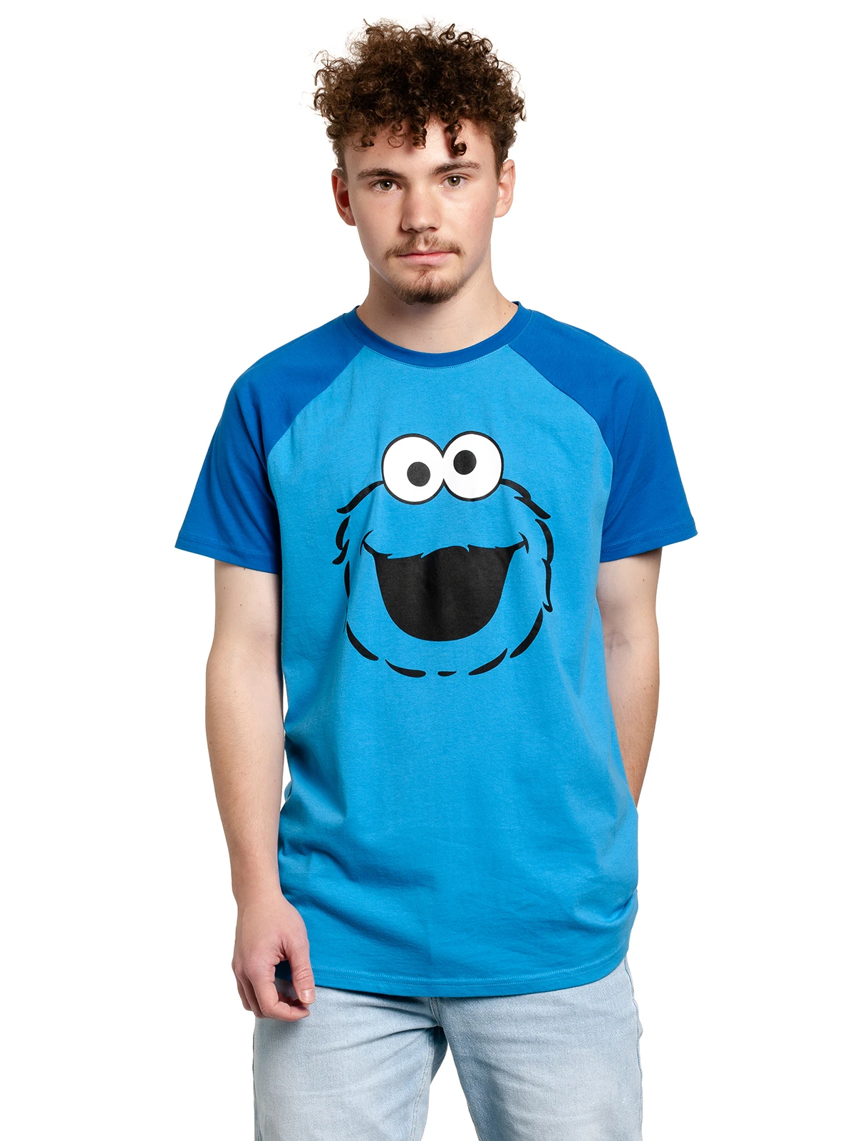 Sesame Street Sesamstrasse Cookie Monster Face Herren T-Shirt Blau – Bild 2