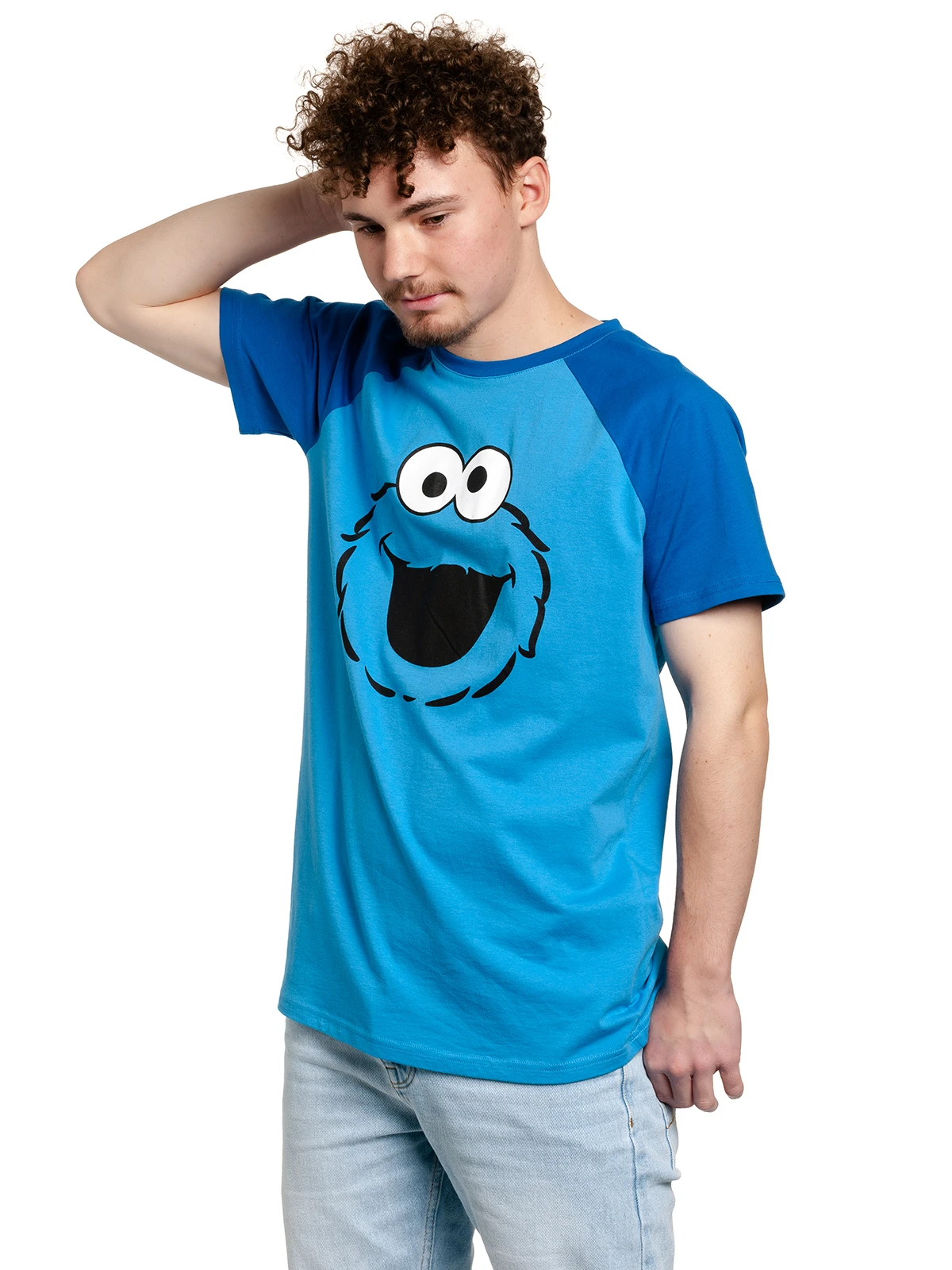 Sesame Street Sesamstrasse Cookie Monster Face Herren T-Shirt Blau – Bild 4