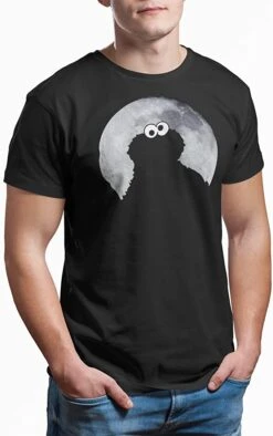 Sesame Street Sesamstrasse Cookie Monster Moonnight Herren T-Shirt Schwarz