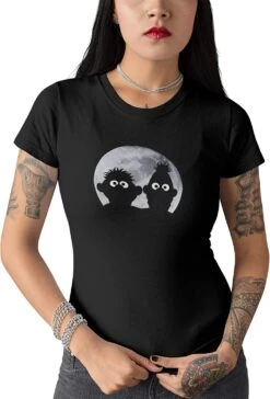 Sesame Street Sesamstrasse Ernie And Bert Moonnight Damen T-Shirt Schwarz
