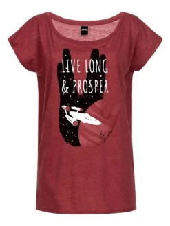Star Trek Live Long And Prosper Damen Loose-Shirt Rot Meliert