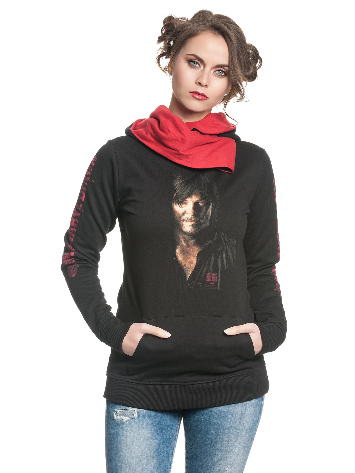 The Walking Dead Daryl Portrait Shawl Hoodie Frauen Kapuzenpullover Schwarz/rot – Bild 4