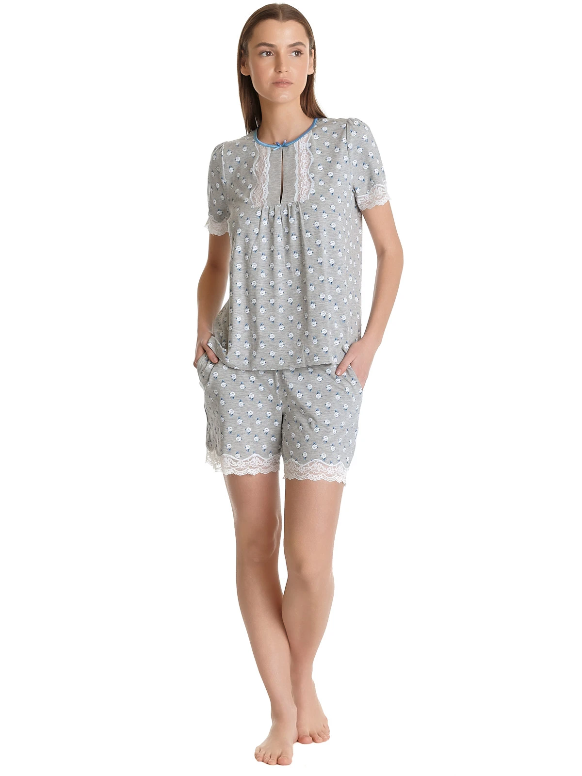 Vive Maria Blue Love Damen Pyjama Grau Meliert Allover – Bild 2