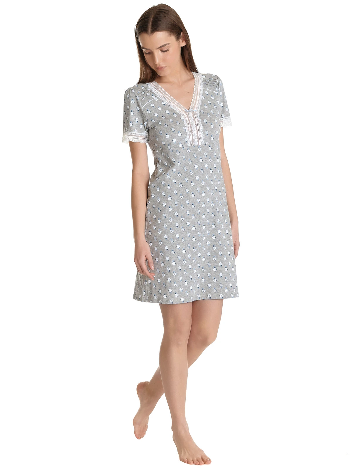 Vive Maria Blue Rose Damen Nachthemd Grau Meliert Allover – Bild 5