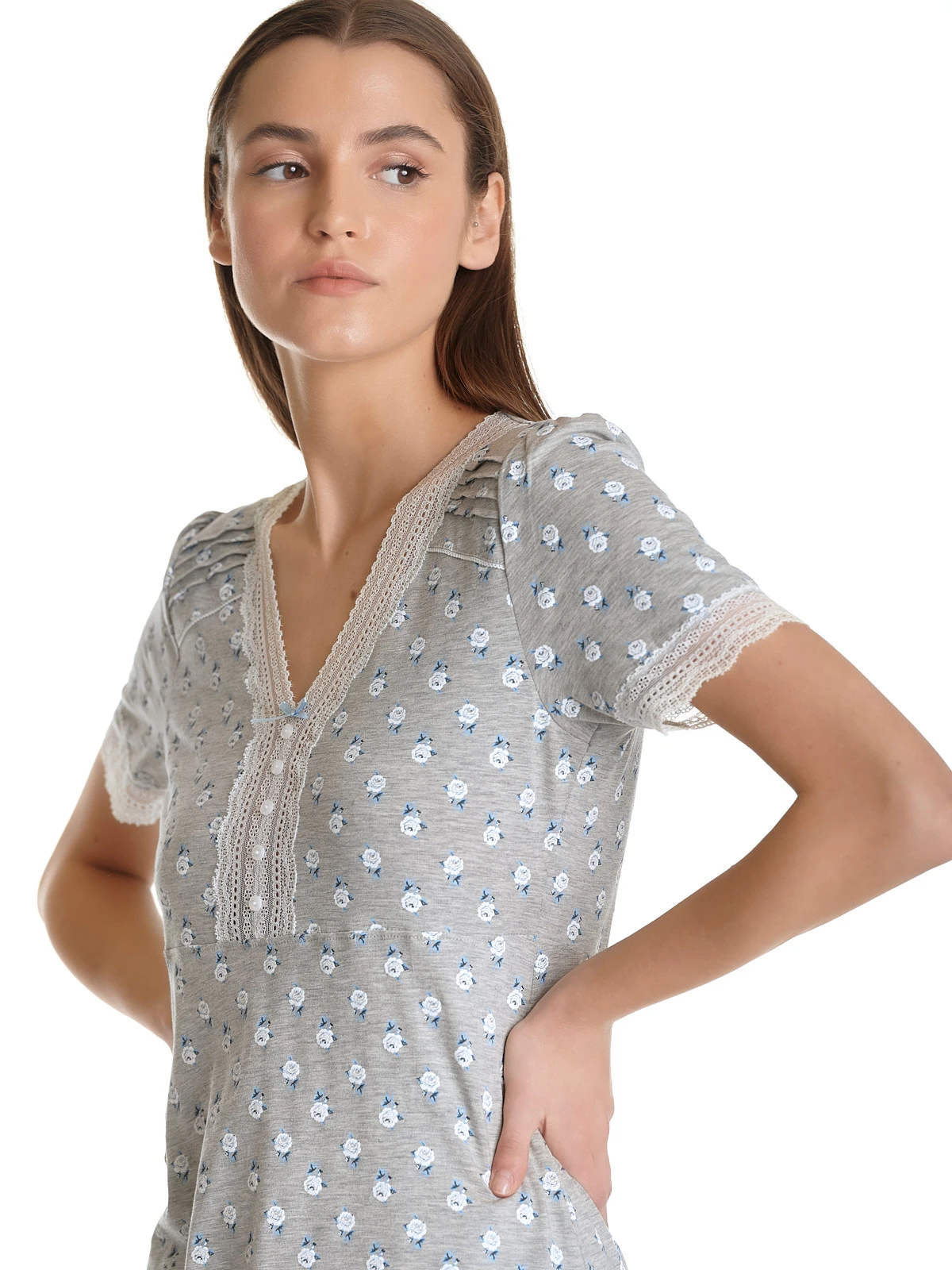 Vive Maria Blue Rose Damen Nachthemd Grau Meliert Allover – Bild 6
