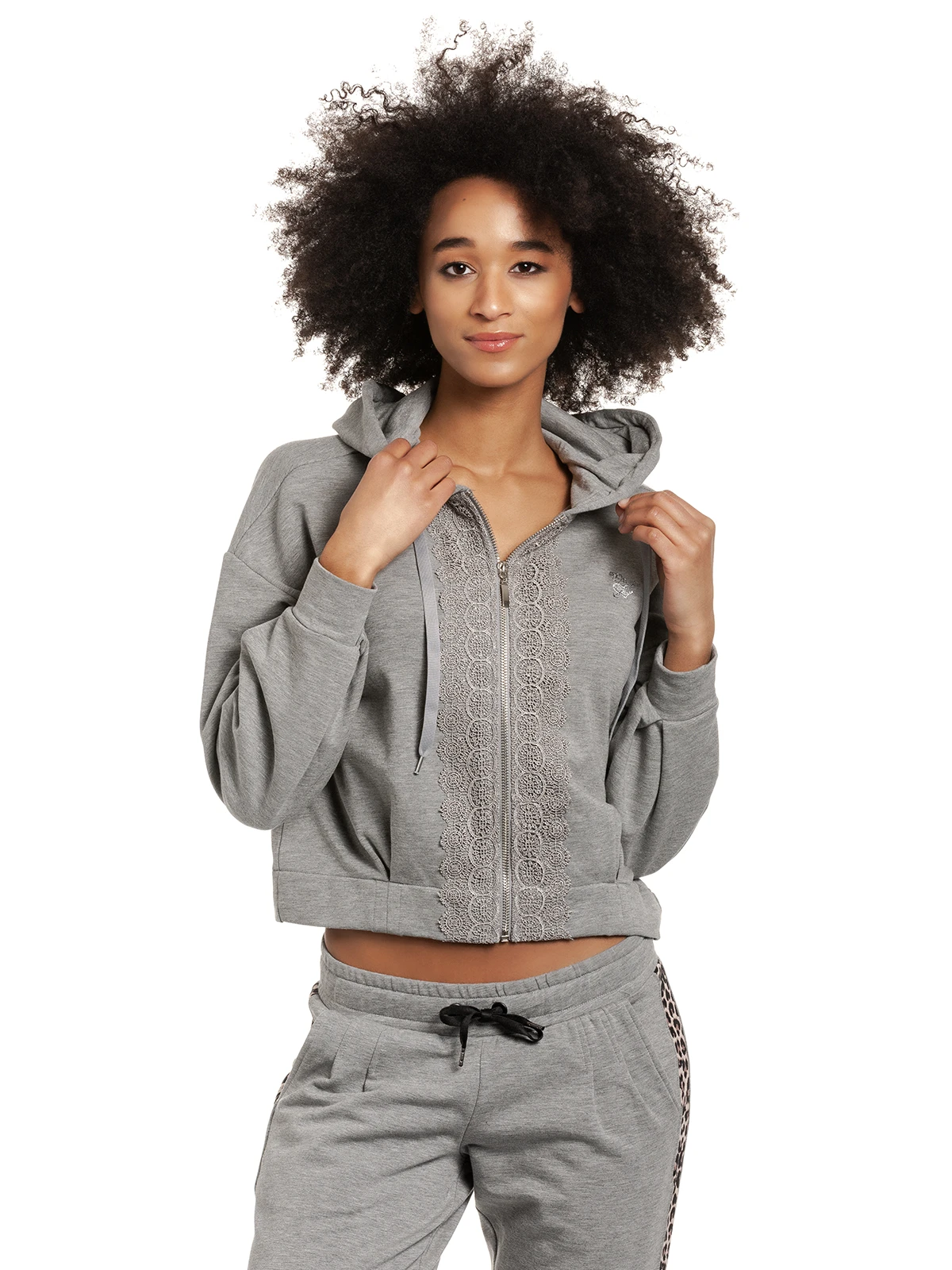 Vive Maria Cosy Grey Damen Kapuzensweatjacke Grau Meliert – Bild 2