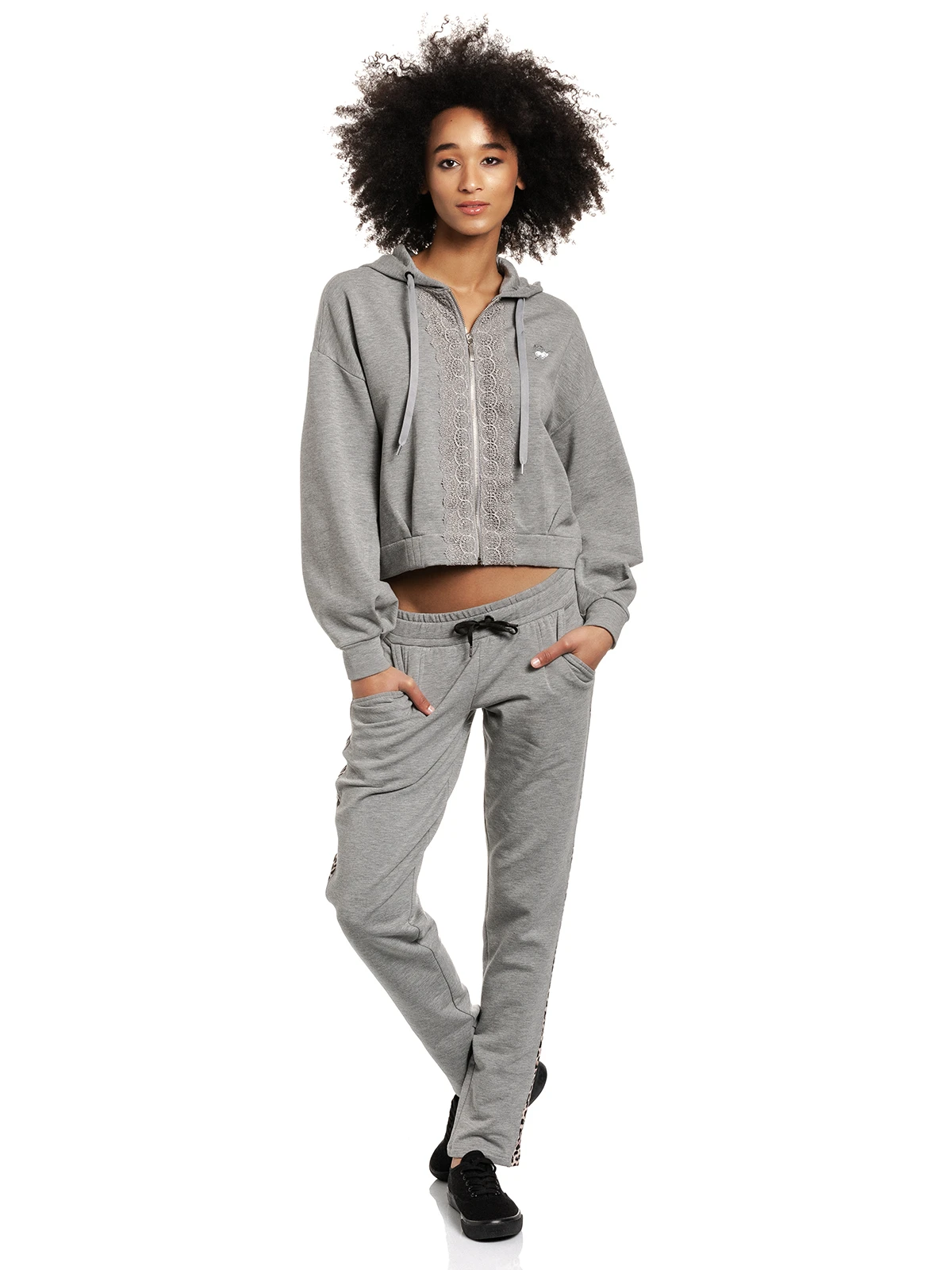 Vive Maria Cosy Grey Damen Kapuzensweatjacke Grau Meliert – Bild 7