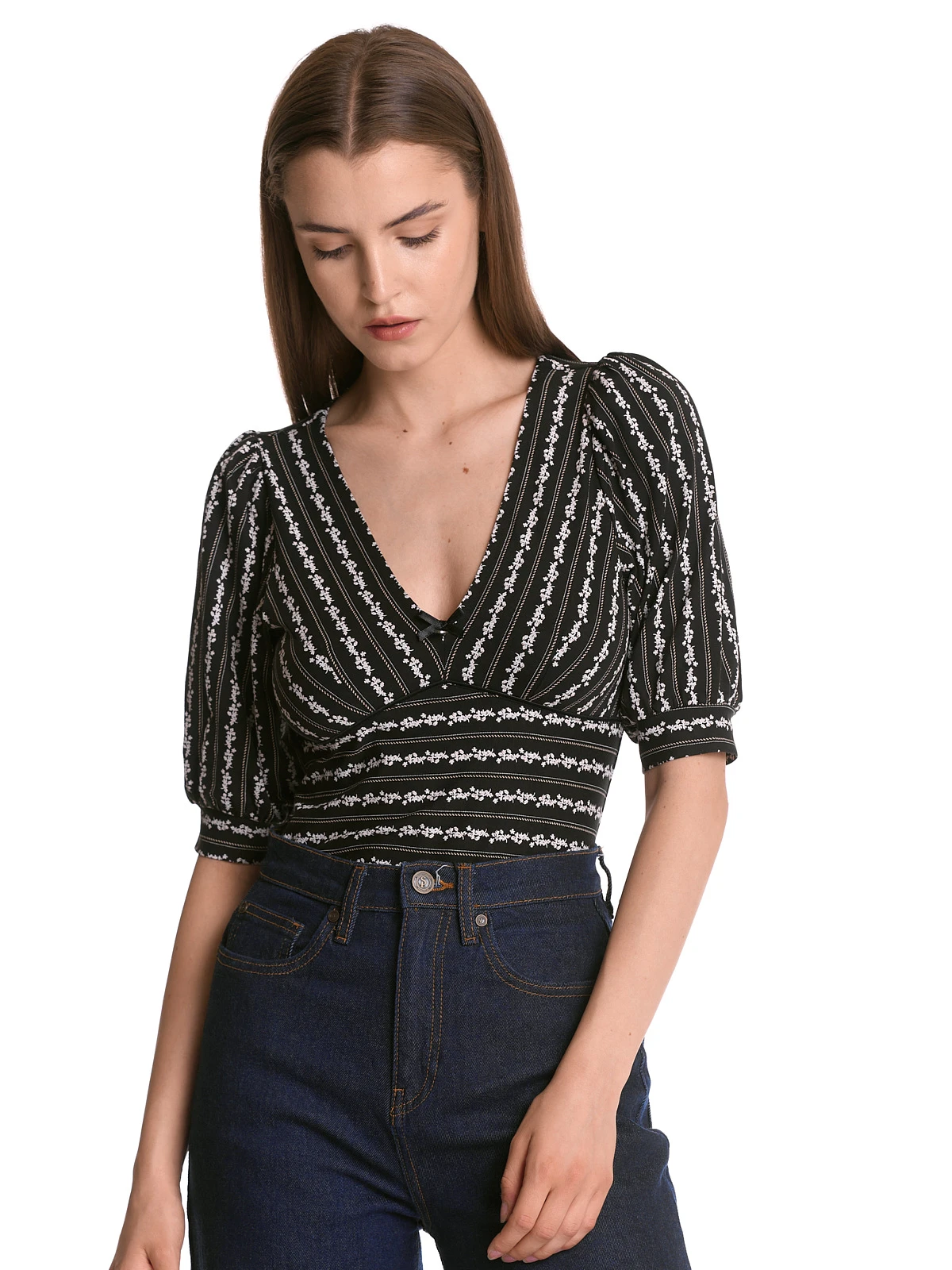 Vive Maria Dandy Stripes Damen V-Shirt Schwarz Allover