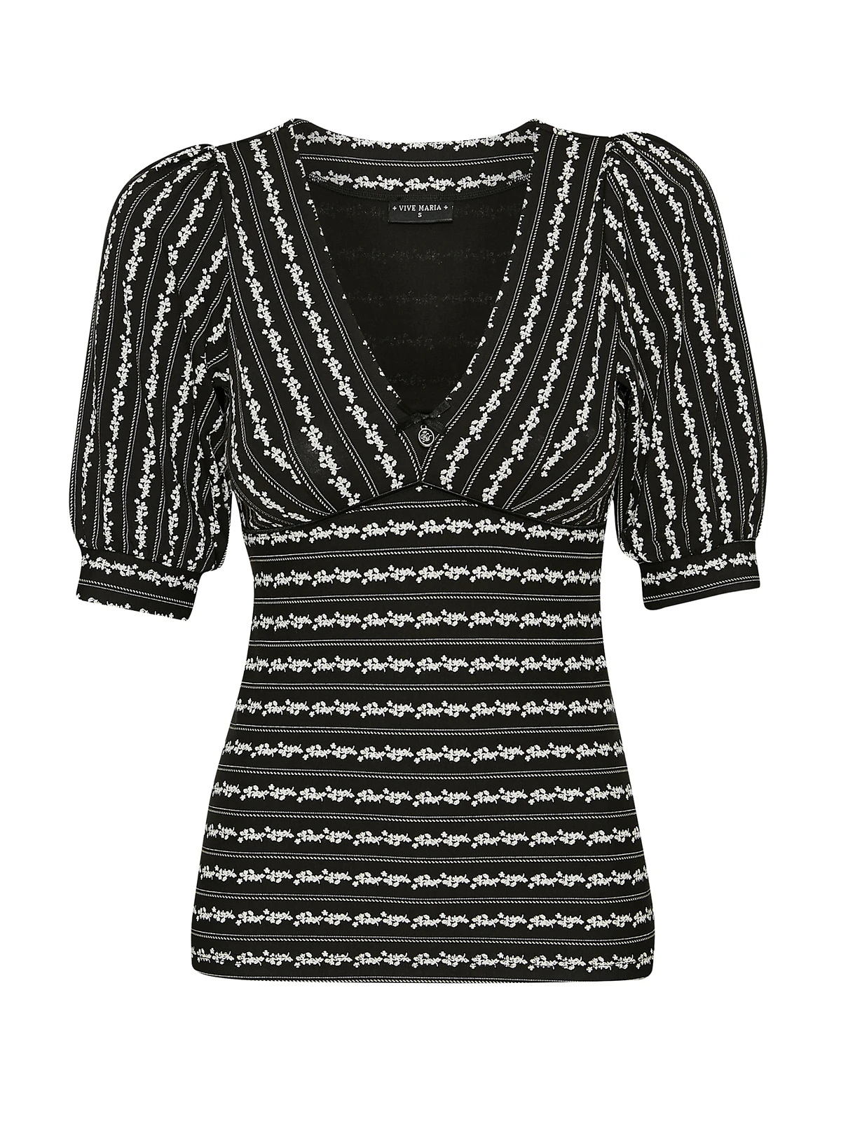 Vive Maria Dandy Stripes Damen V-Shirt Schwarz Allover – Bild 3