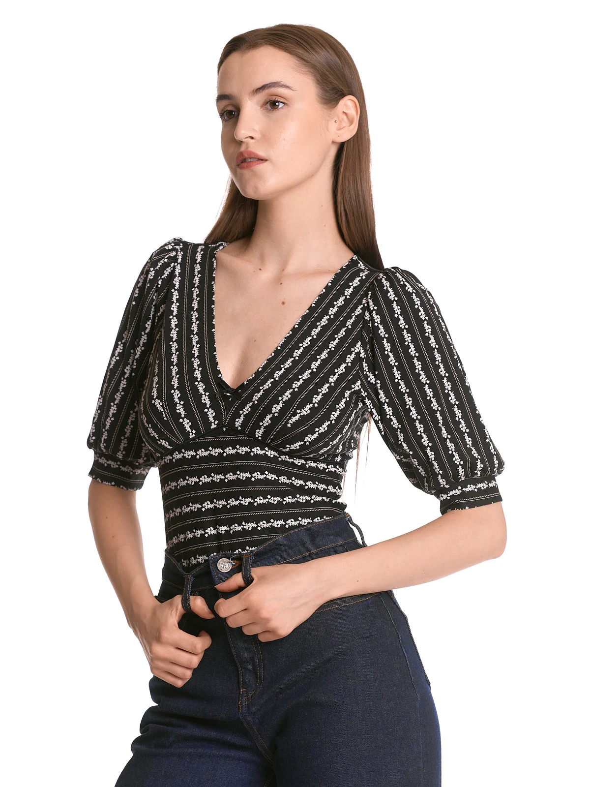 Vive Maria Dandy Stripes Damen V-Shirt Schwarz Allover – Bild 5