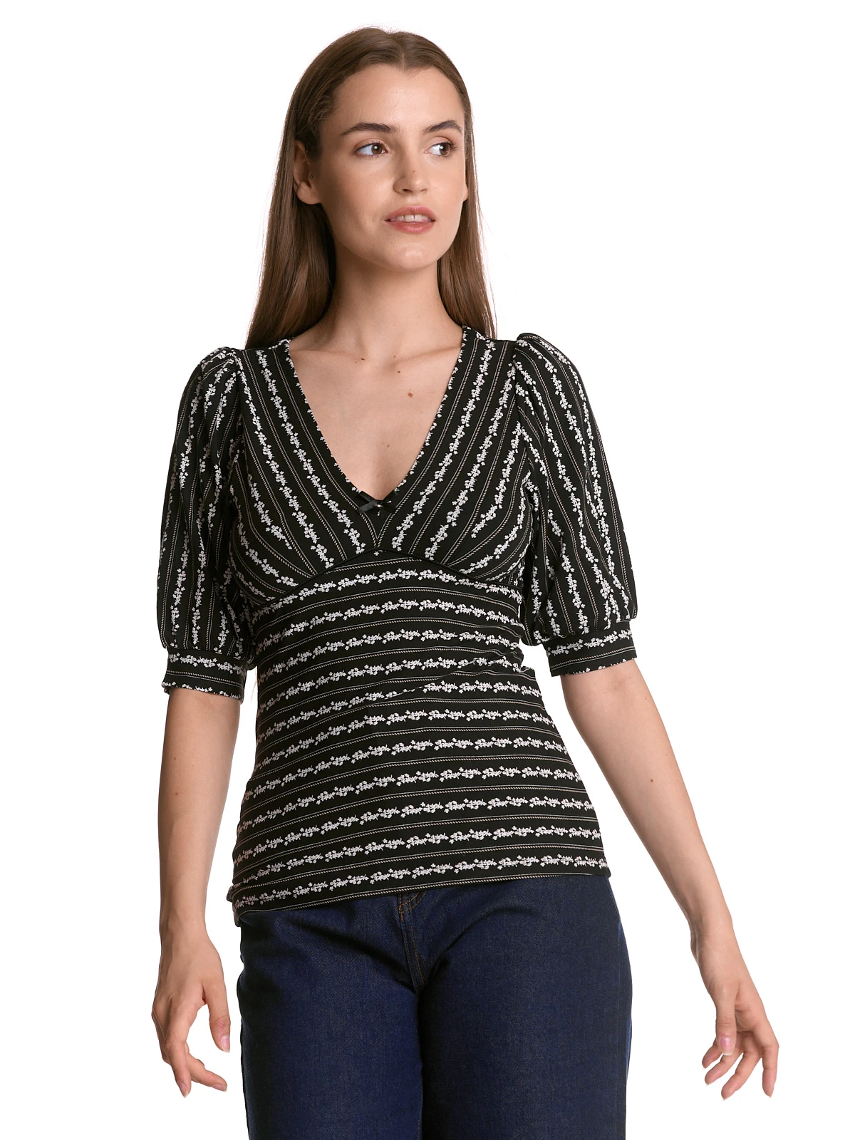 Vive Maria Dandy Stripes Damen V-Shirt Schwarz Allover – Bild 7