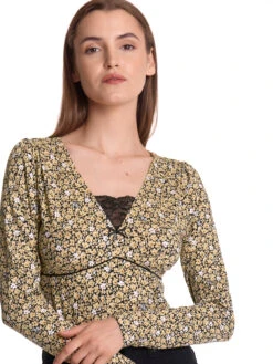 Vive Maria Golden Flower Damen Langarmshirt Dunkelgelb Allover