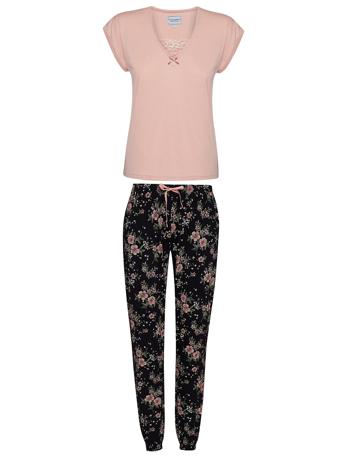 Vive Maria Hibiscus Dream Damen Pyjama Lightpink/schwarz Allover – Bild 3