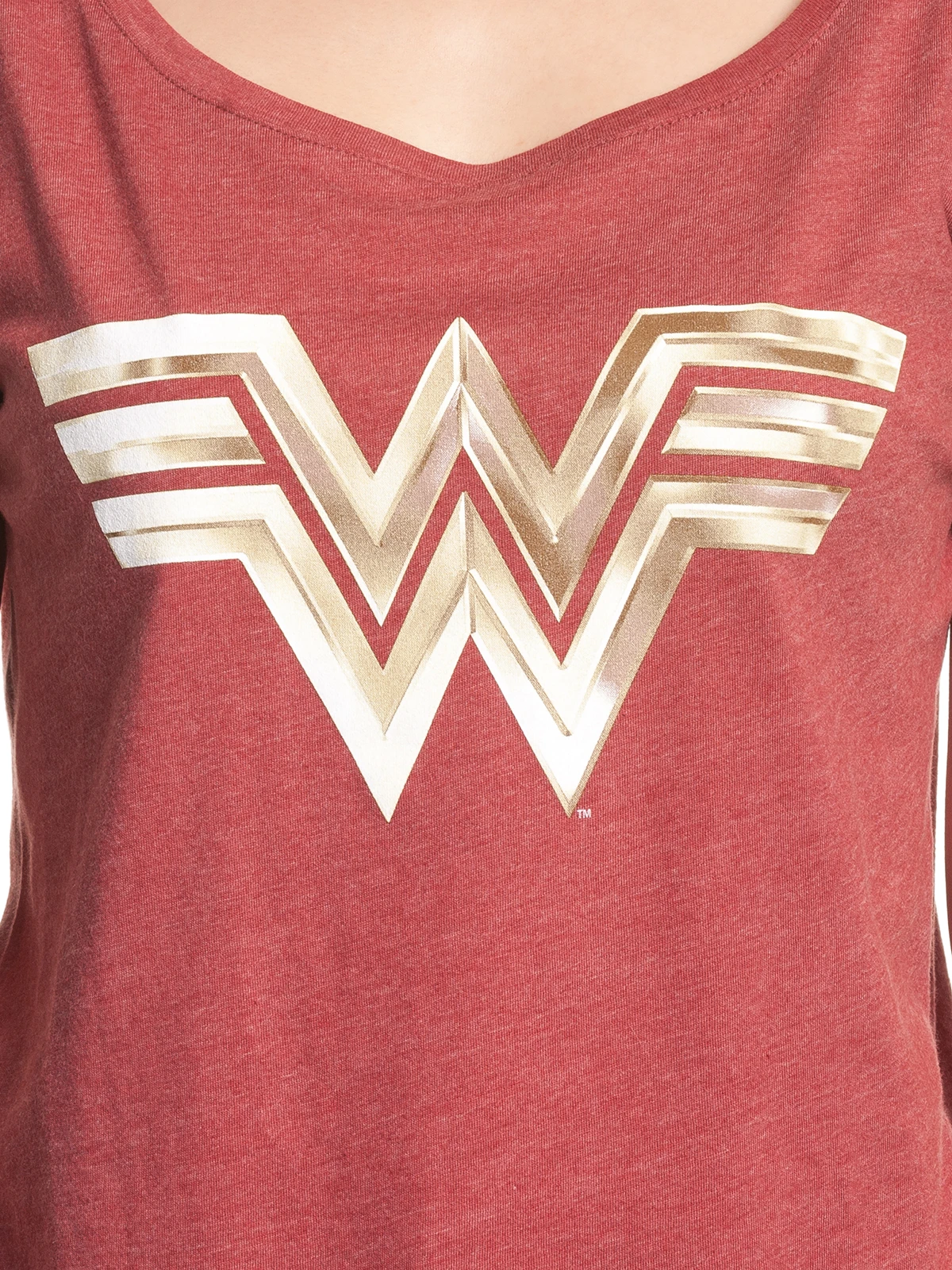 Wonderwoman Golden Symbol Damen Loose-Shirt Rot Meliert â Bild 5